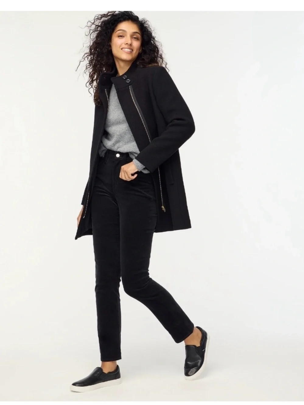 J. Crew Black Stand-Collar Wool-Blend Coat with Zip